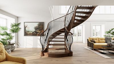 luxusní rustikální schodiště ze dřeva