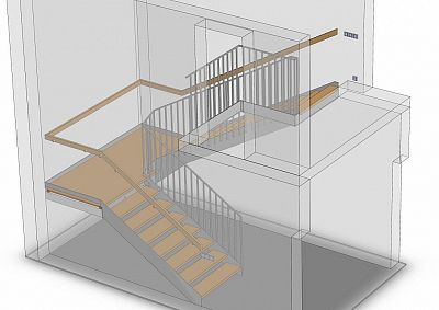návrh dřevěných schodů s podestou