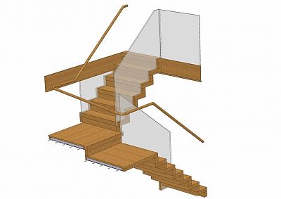 návrh dřevěných schodů s podestou